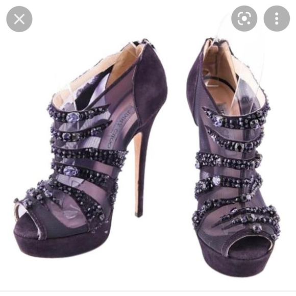 Jimmy Choo Crystal Purple Suede mesh heels - Picture 1 of 16